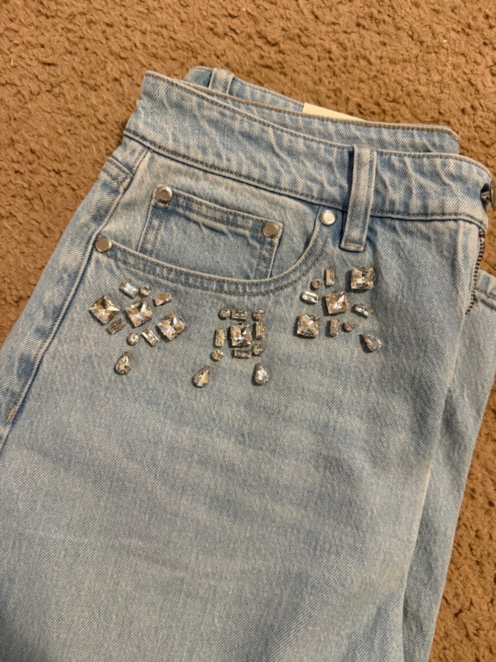 Light Blue Embellished Boyfriend Jeans